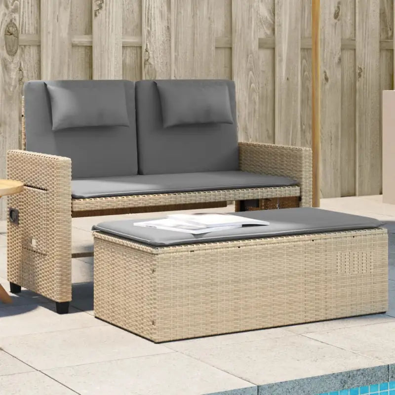 2-in-1 Tuinbank met poly Rattan en Wasbare Hoezen - Beige en grijs / 1 - Tuinbanken