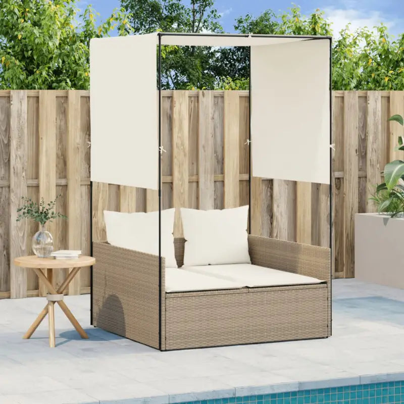 2-persoons ligbed van poly rattan met wasbare hoes voor buitenplezier - beige en crèmekleurig / 1 - Ligstoelen