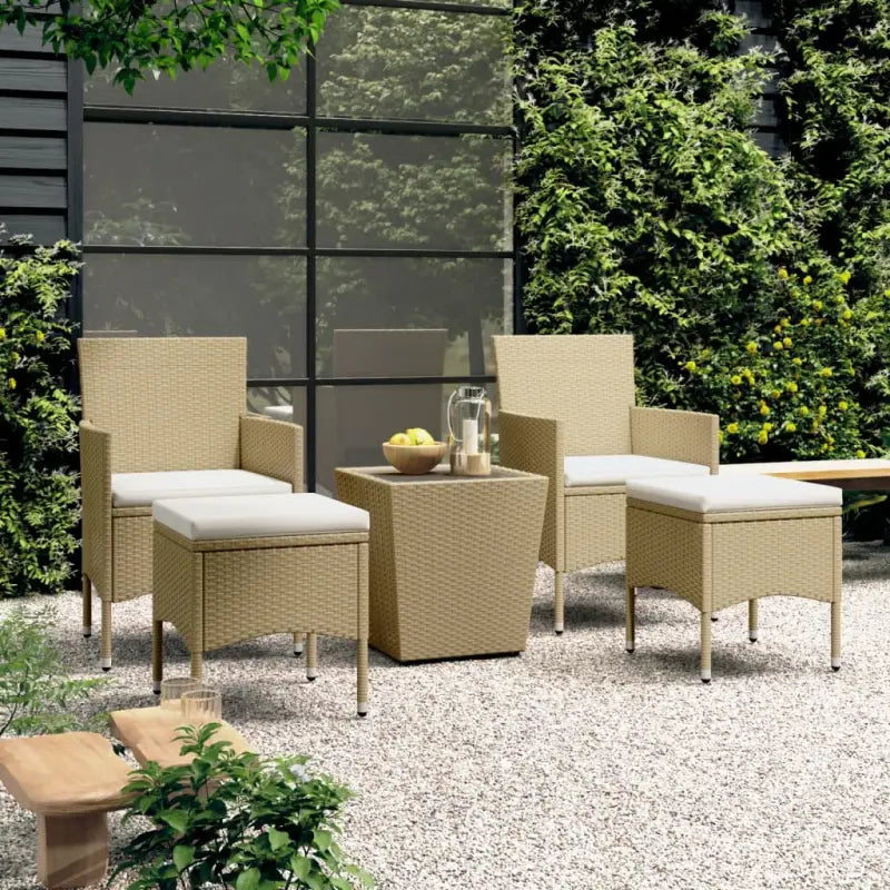 3-delige bistroset met poly rattan en gehard glas voor buiten - Beige / Met voetensteun - Tuinsets