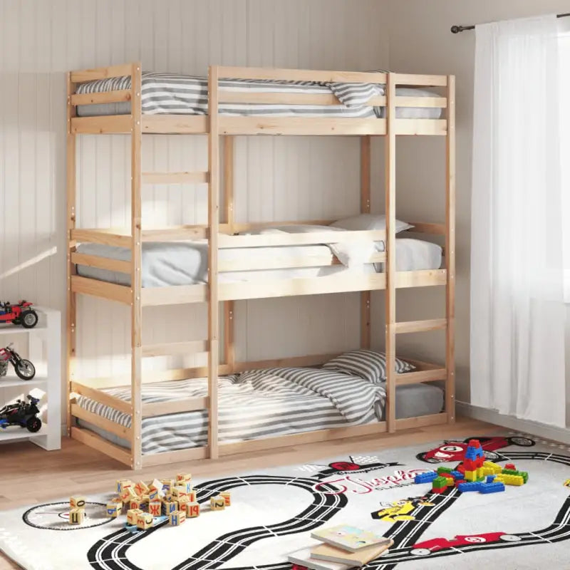 3 persoons stapelbed van massief grenenhout voor kleine kamers - Naturel / 75 x 190 cm - Bedden & bedframes