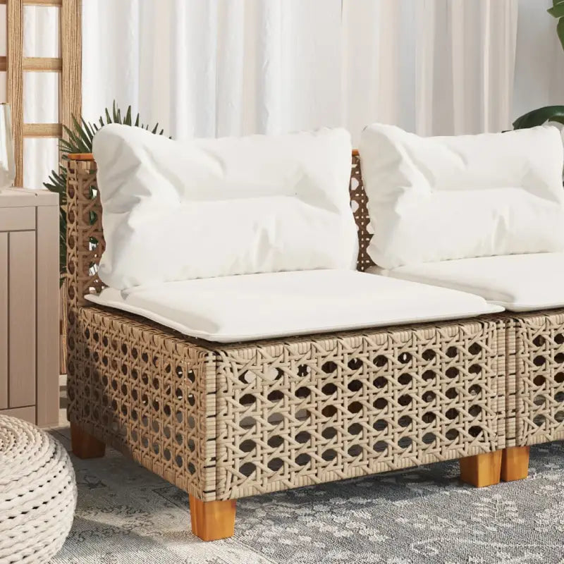 3-zits tuinbank van poly rattan met natuurlijke olieafwerking en comfortabele zitervaring - Beige en wit / 1 / with