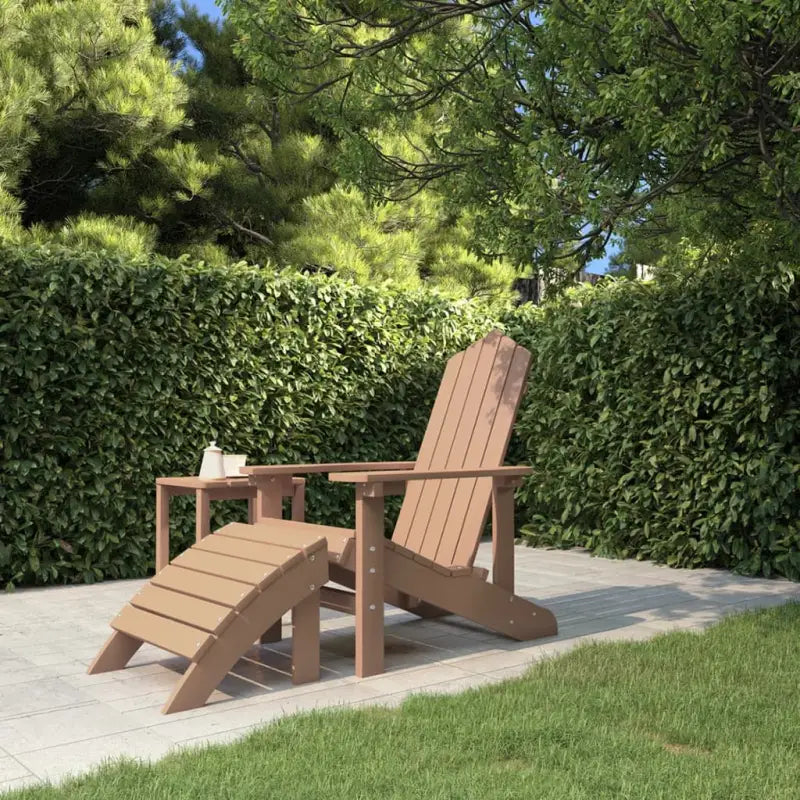 Adirondack Tuinstoel met voetenbank en tafel voor tuin en terras - Bruin / 1 / Fauteuil + voetensteun - Tuinstoelen