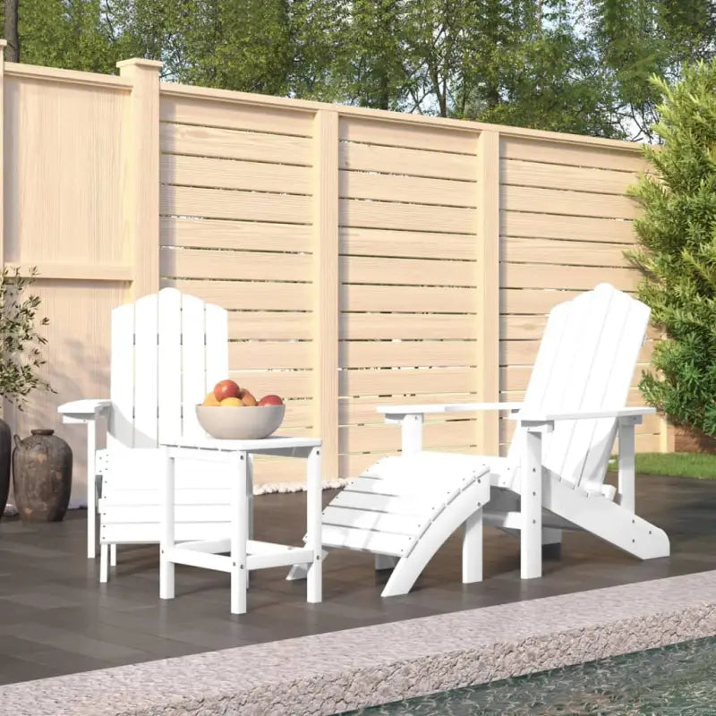 Adirondack Tuinstoel met voetenbank en tafel voor tuin en terras - Wit / 1 / 2x Fauteuil + 2x voetensteun + Tafel