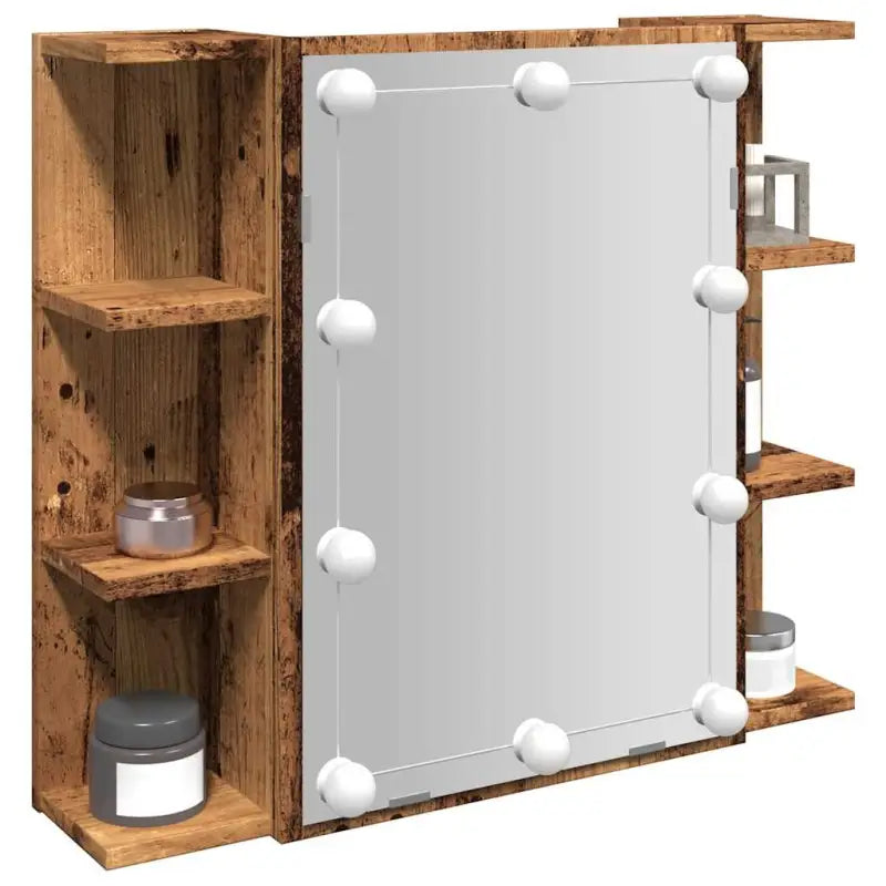 Badkamerkaptafel met LED en bewerkt hout voor een nette make-up opbergplek - Oud hout / 1 - Badkamerkaptafels