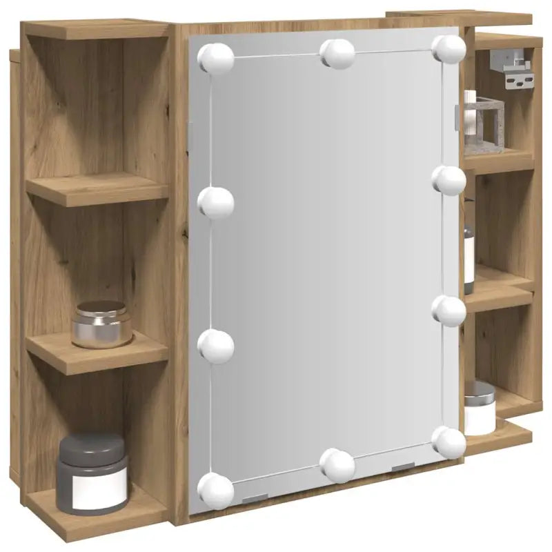 Badkamerkaptafel met LED en bewerkt hout voor een nette make-up opbergplek - artisanaal eikenkleurig / 1