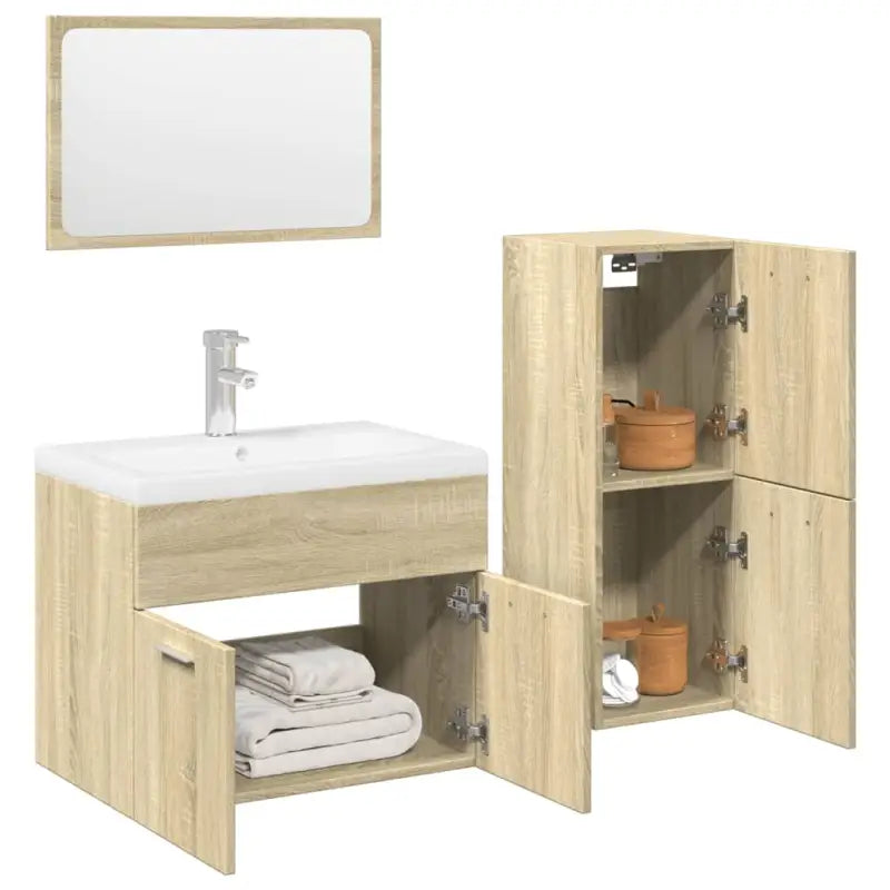 Badkamermeubelset met bewerkt hout voor een stijlvolle badkamer uitstraling - Sonoma eiken / 60 x 38.5 x 46 cm