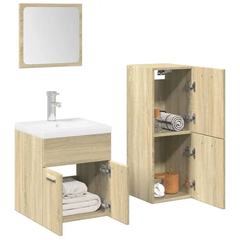Badkamermeubelset met bewerkt hout voor een stijlvolle badkamer uitstraling - Sonoma eiken / 41 x 38.5 x 46 cm