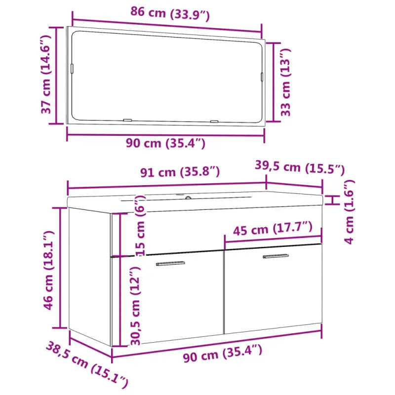 Badkamermeubelset van bewerkt hout met duurzame en vochtbestendige afwerking - Badkamermeubelsets