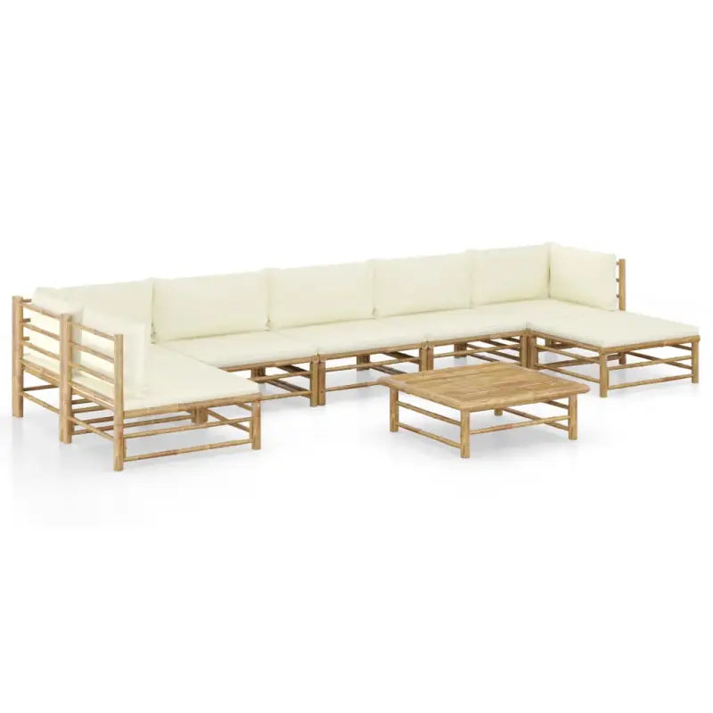 Bamboe tuin loungeset met comfortabele diepte zitting - Crème / 2x hoek + 4x midden + voetensteun + Tafel - Tuinsets