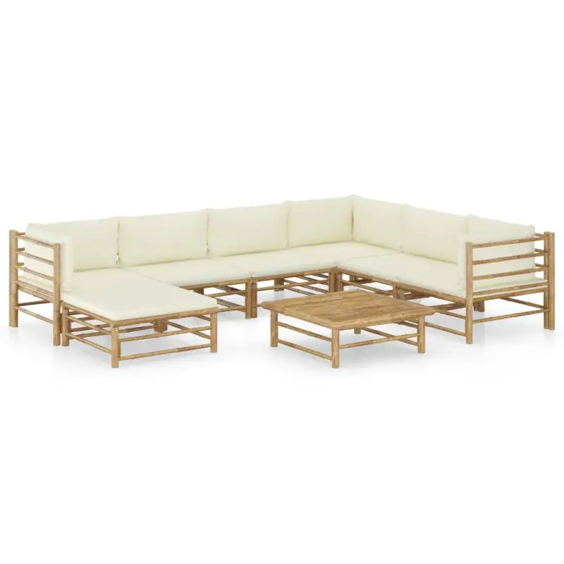 Bamboe tuin loungeset met comfortabele diepte zitting - Crème / 3x hoek + 3x midden + voetensteun + Tafel - Tuinsets