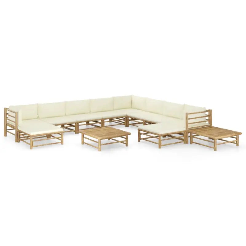 Bamboe tuin loungeset met comfortabele diepte zitting - Crème / 3x hoek + 5x midden + 2x voetensteun + 2x Tafel