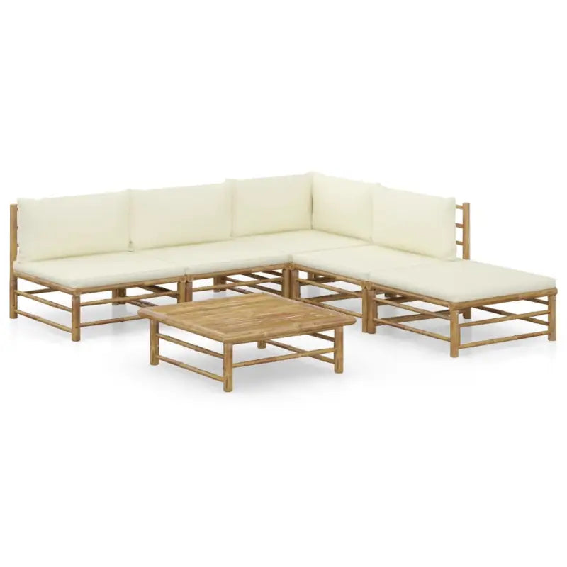 Bamboe tuin loungeset met comfortabele diepte zitting - Crème / hoek + 3x midden + voetensteun + Tafel - Tuinsets