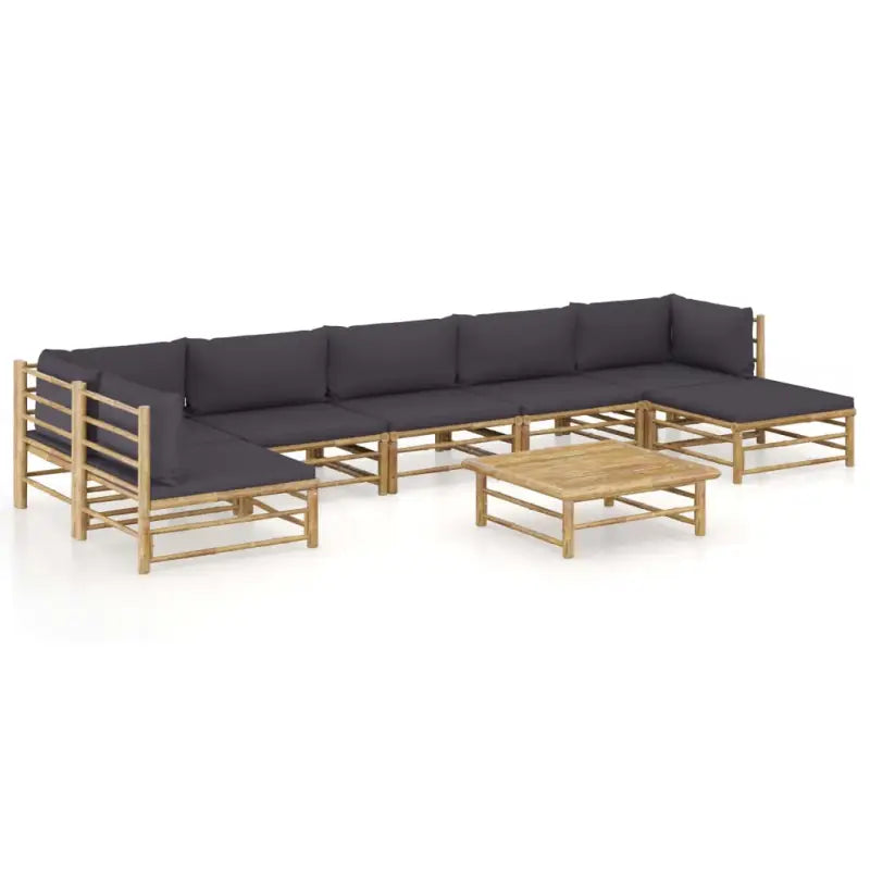 Bamboe tuin loungeset met comfortabele diepte zitting - Donkergrijs / 2x hoek + 4x midden + voetensteun + Tafel