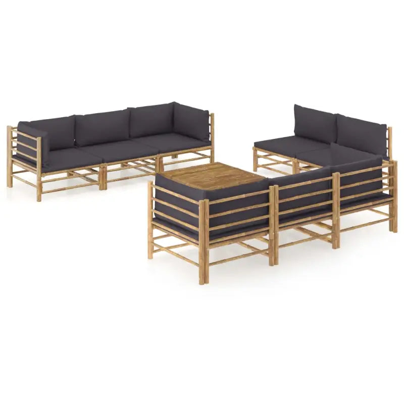 Bamboe tuin loungeset met comfortabele diepte zitting - Donkergrijs / 4x hoek + 4x midden + Tafel - Tuinsets