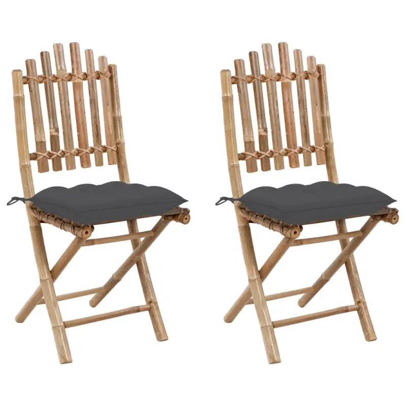 Bamboe tuinstoelen set met touwtjes voor buiten eten - Antraciet / 2 / 40 x 40 x 7 cm - Tuinstoelen