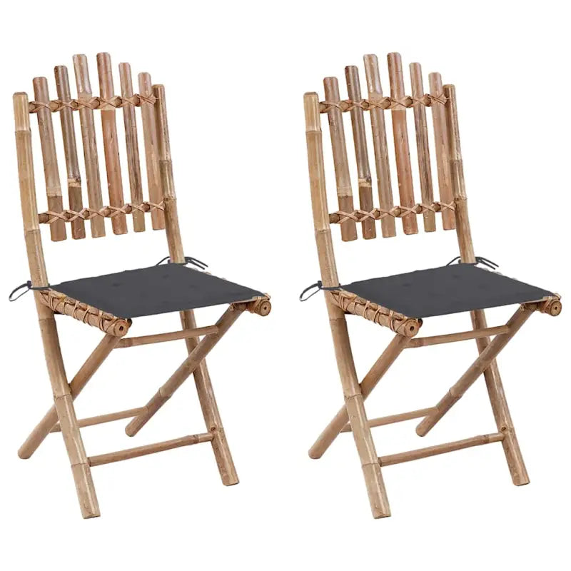 Bamboe tuinstoelen set met touwtjes voor buiten eten - Antraciet / 2 / 40 x 40 x 4 cm - Tuinstoelen