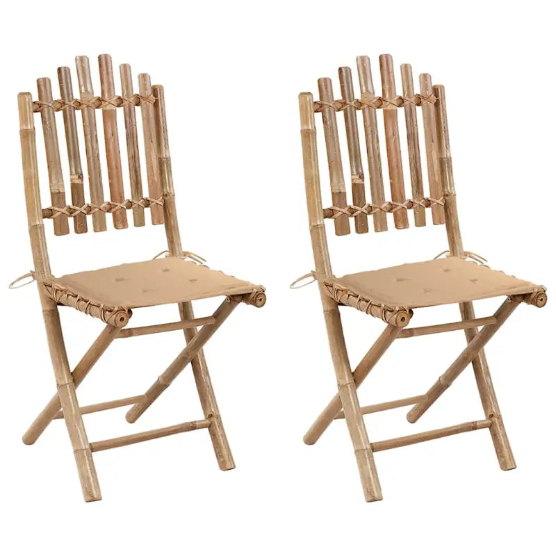 Bamboe tuinstoelen set met touwtjes voor buiten eten - Beige / 2 / 40 x 40 x 4 cm - Tuinstoelen
