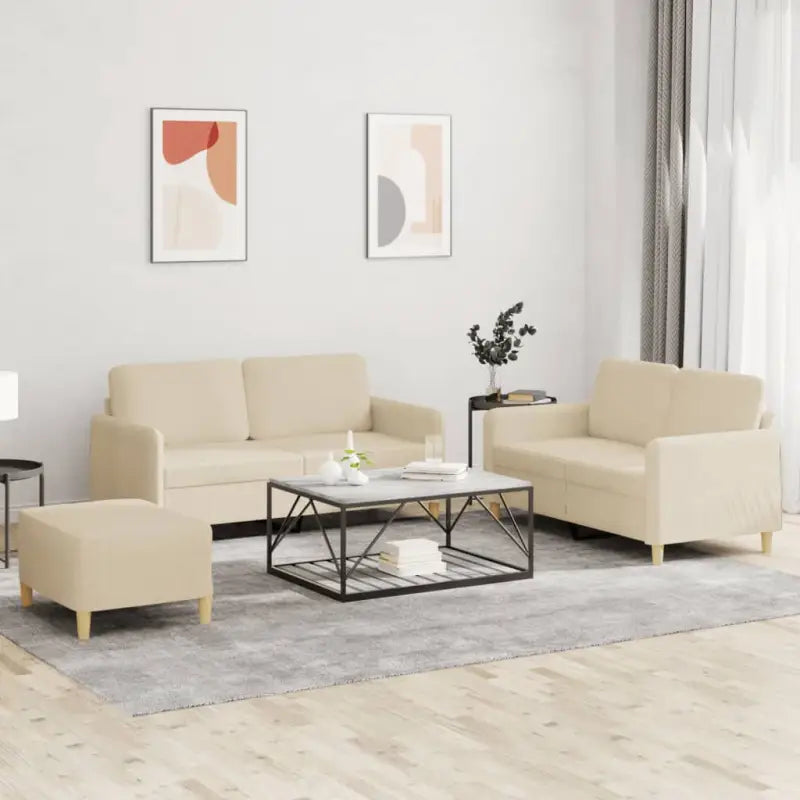 Banken loungeset met comfortabele diepte zitting en moderne uitstraling - Crème / Met voetenbank - Banken