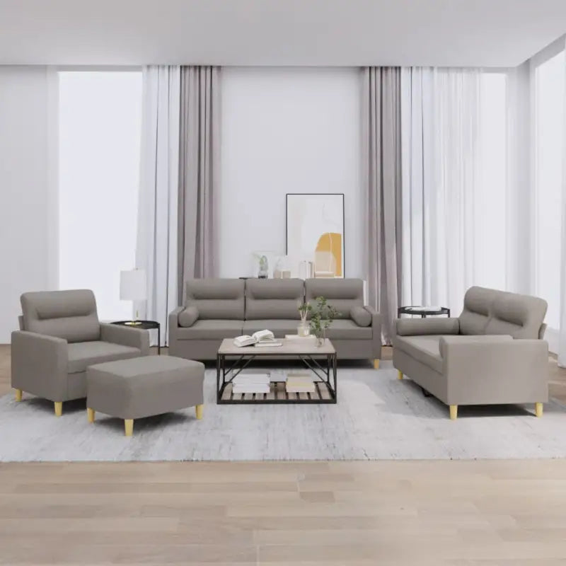 Banken loungeset met ruime totale afmetingen en comfortabele breedte zitting - Taupe / met kussens en voetenbankje