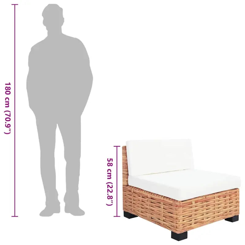 Banken set met natuurlijk rattan voor woonkamer of serre levering bevat - 3x hoek + 3x midden + voetensteun + Tafel