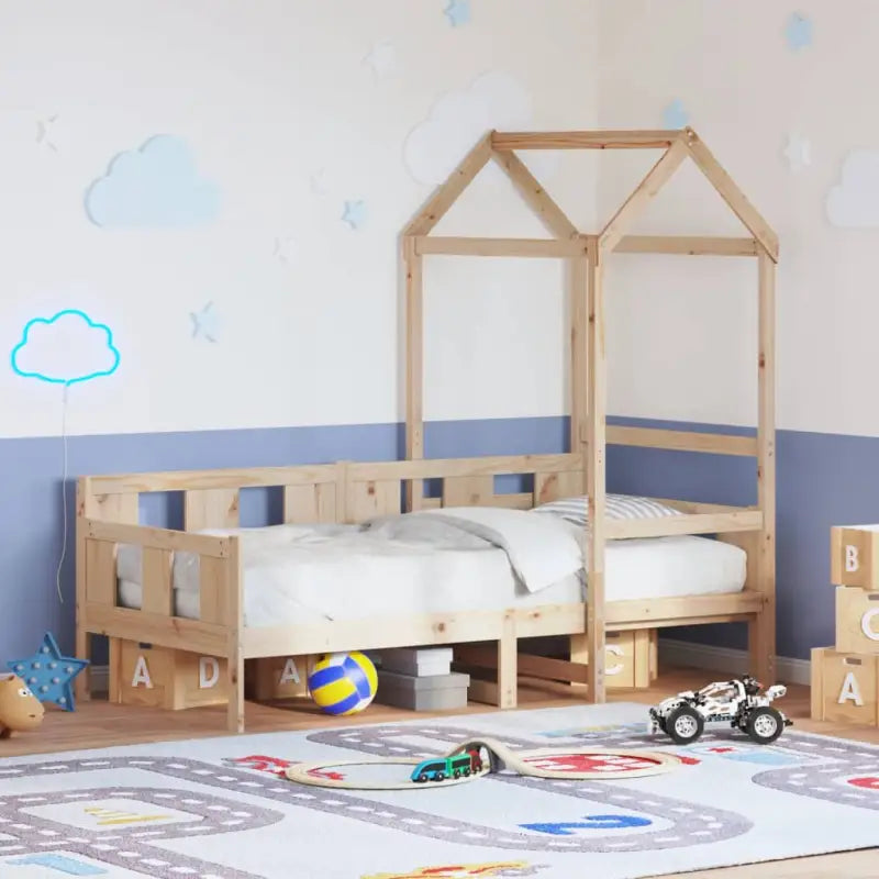 Bed met massief grenenhout en open zijdeur voor slaap of woonkamer - Naturel / 80 x 200 cm - Bedden & bedframes