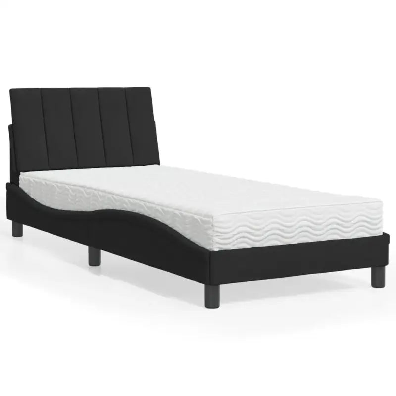 Bed met multiplex lattenbodem en 22d PU-schuim in blauw materiaal - Zwart / 80 x 200 cm - Bedden & bedframes