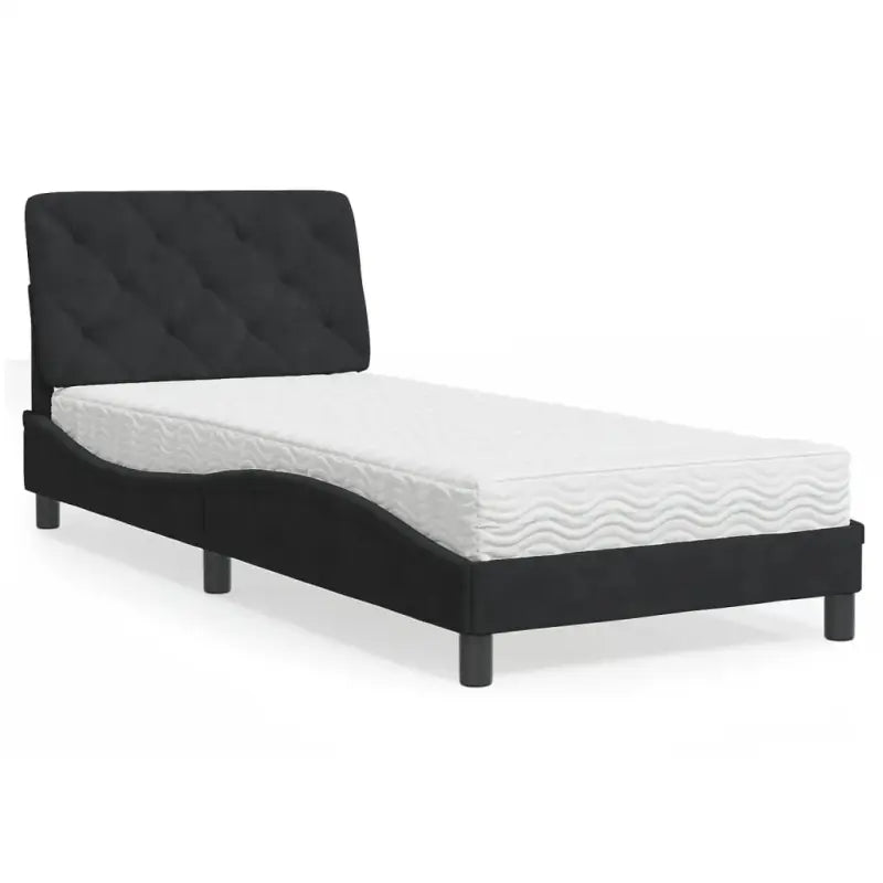 Bed met multiplex lattenbodem en 22d PU-schuim in blauw materiaal - Zwart / 80 x 200 cm - Bedden & bedframes