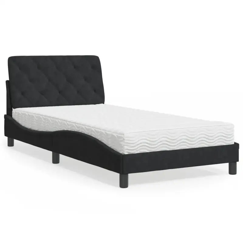 Bed met multiplex lattenbodem en 22d PU-schuim in blauw materiaal - Zwart / 100 x 200 cm - Bedden & bedframes