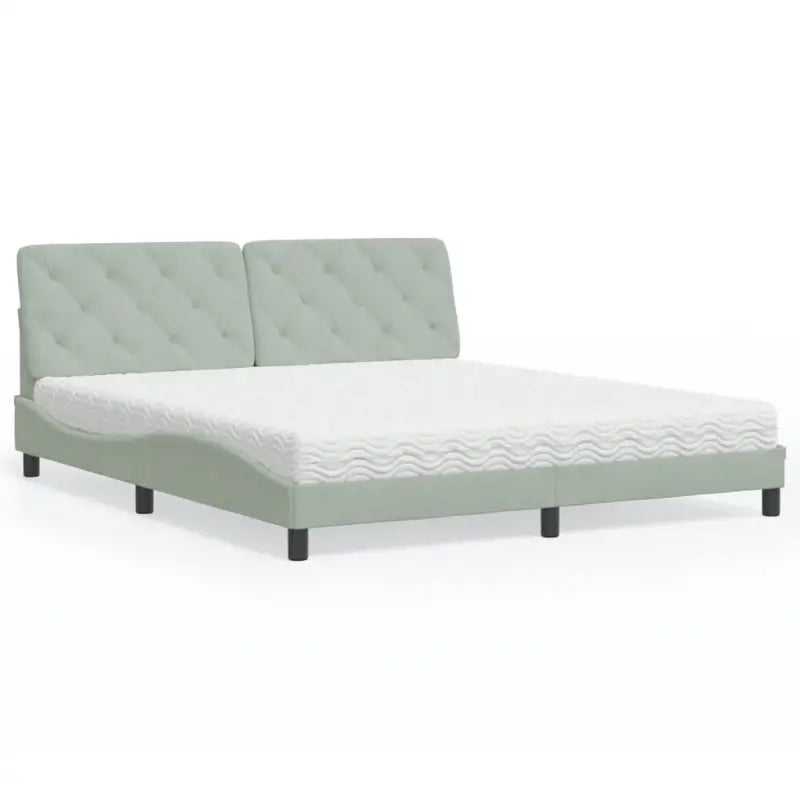 Bed met multiplex lattenbodem en 22d PU-schuim in blauw materiaal - Lichtgrijs / 180 x 200 cm - Bedden & bedframes