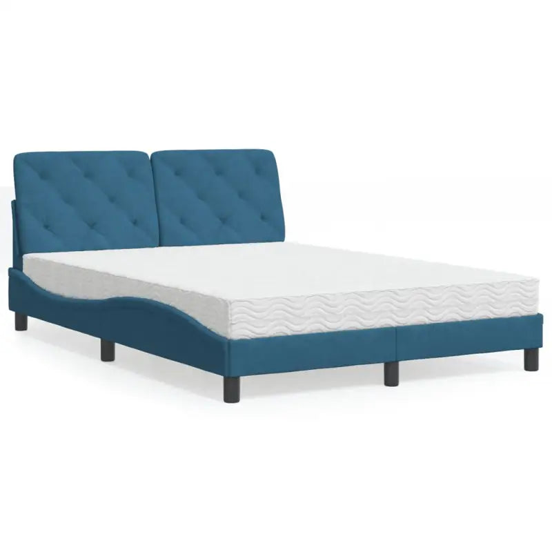 Bed met multiplex lattenbodem en 22d PU-schuim in blauw materiaal - Bedden & bedframes