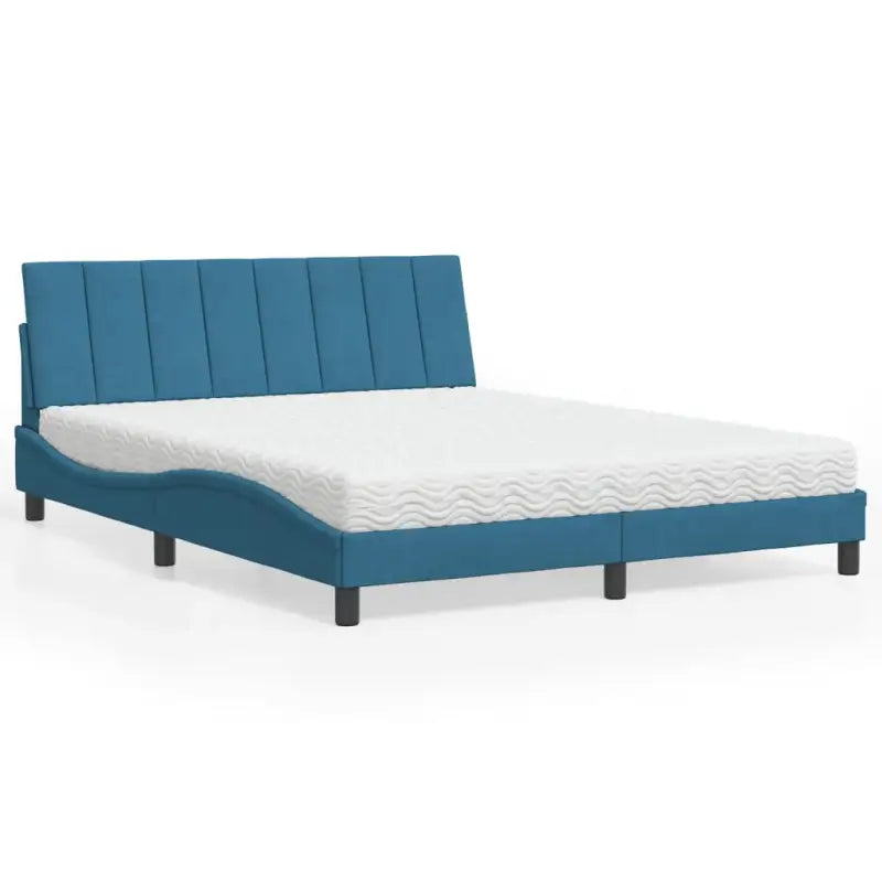 Bed met multiplex lattenbodem en 22d PU-schuim in blauw materiaal - Blauw / 160 x 200 cm - Bedden & bedframes
