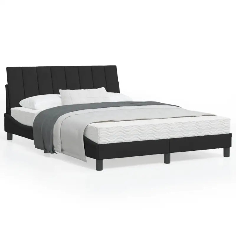 Bed met multiplex lattenbodem en 22d PU-schuim in blauw materiaal - Zwart / 120 x 200 cm - Bedden & bedframes