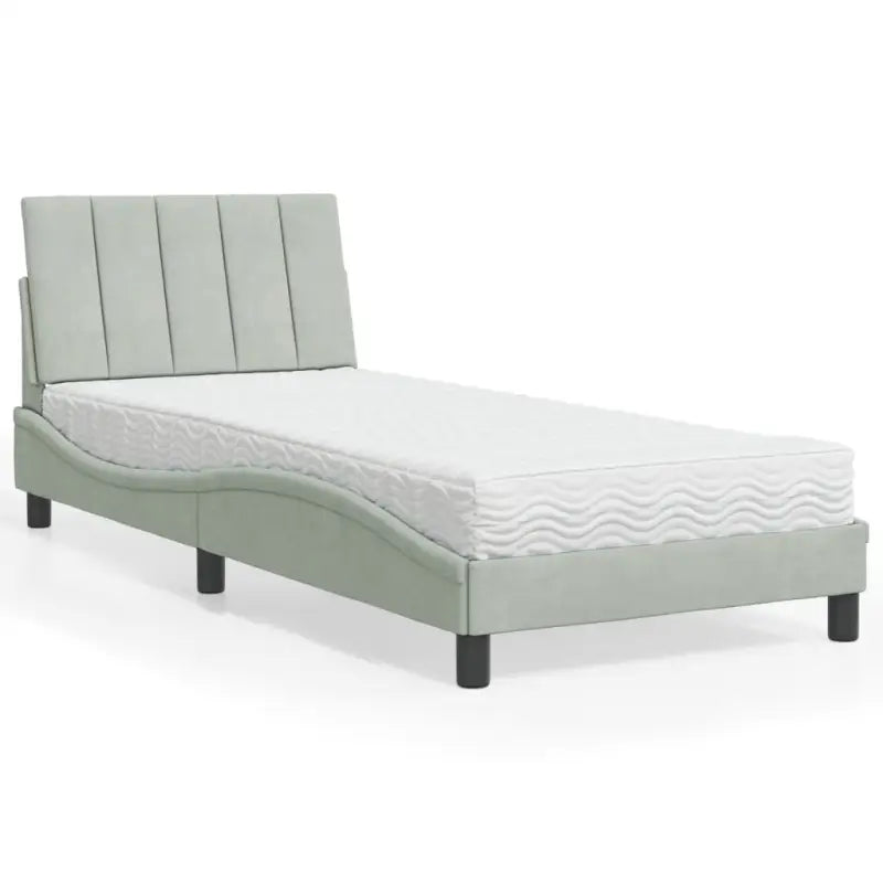 Bed met multiplex lattenbodem en 22d PU-schuim in blauw materiaal - Lichtgrijs / 80 x 200 cm - Bedden & bedframes