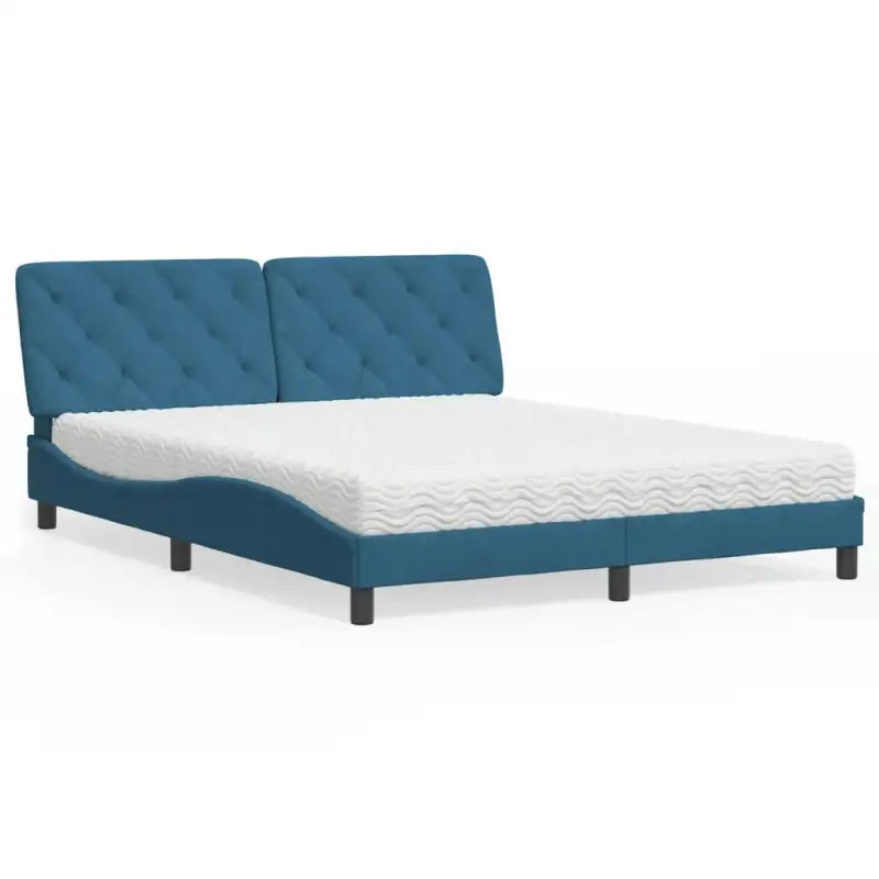 Bed met multiplex lattenbodem en 22d PU-schuim in blauw materiaal - Blauw / 160 x 200 cm - Bedden & bedframes