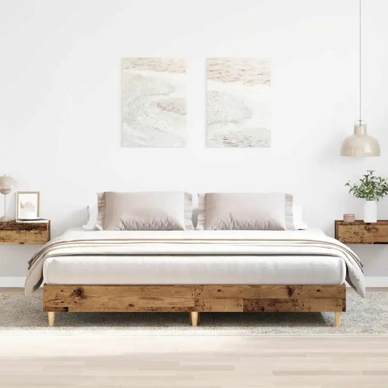 Bedframe in gerookt eiken voor een stabiele en stijlvolle slaapkamer - Oud hout / 200 x 200 cm - Bedden & bedframes
