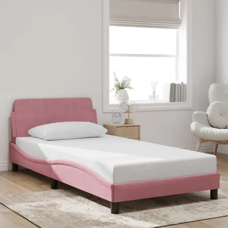 Bedframe met hoofdeinde en multiplex lattenbodem in zacht fluweel - Roze / 100 x 200 cm - Bedden & bedframes