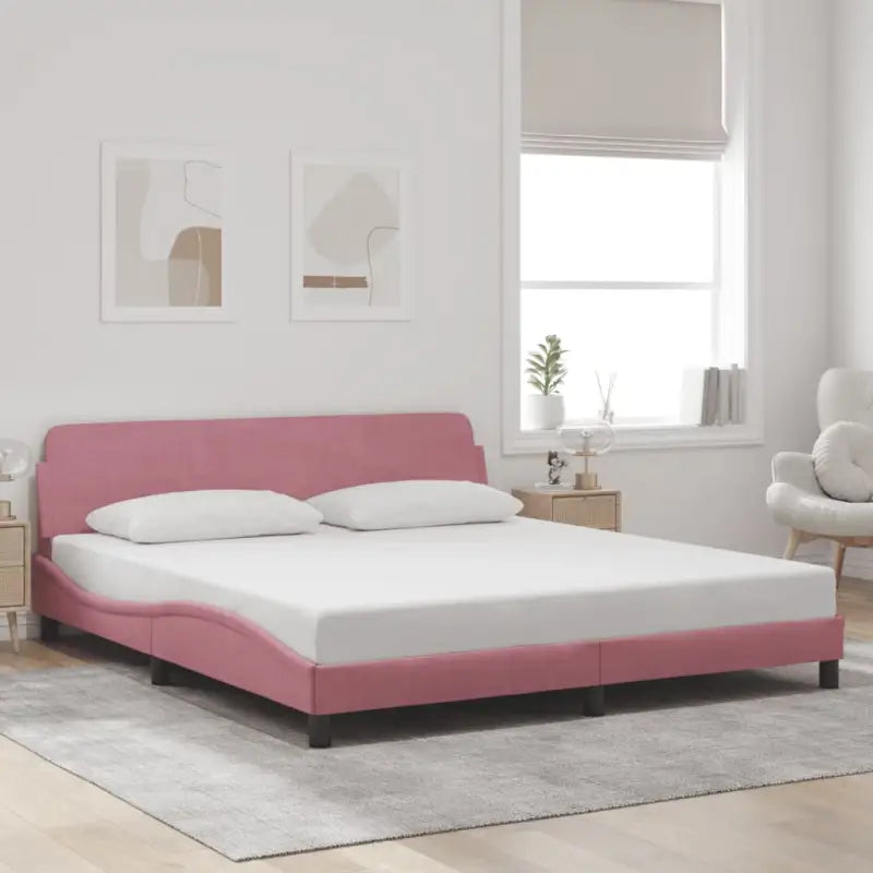 Bedframe met hoofdeinde en multiplex lattenbodem in zacht fluweel - Roze / 180 x 200 cm - Bedden & bedframes