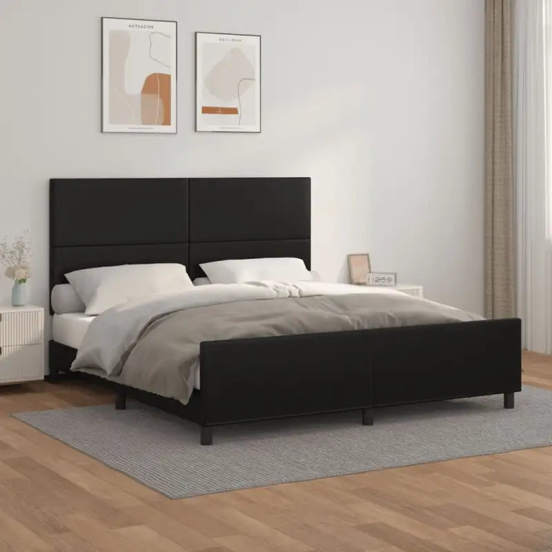 Bedframe met hoofdeinde en multiplex lattenbodem inclusief levering bevat - Zwart / 160 x 200 cm / Effen ontwerp