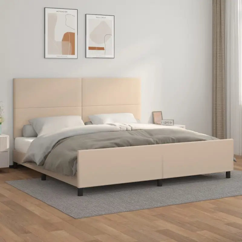 Bedframe met hoofdeinde en multiplex lattenbodem inclusief levering bevat - Cappuccino / 200 x 200 cm / Effen ontwerp
