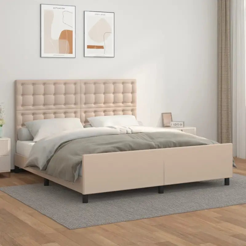 Bedframe met hoofdeinde en multiplex lattenbodem inclusief levering bevat - Cappuccino / 160 x 200 cm / knoppwn