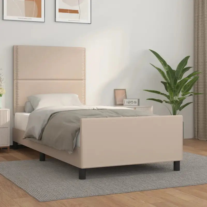 Bedframe met hoofdeinde en multiplex lattenbodem inclusief levering bevat - Cappuccino / 80 x 200 cm / Effen