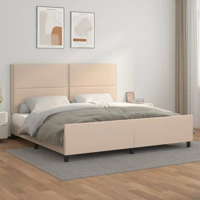 Bedframe met hoofdeinde en multiplex lattenbodem inclusief levering bevat - Cappuccino / 200 x 200 cm / Effen