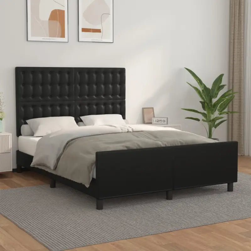 Bedframe met hoofdeinde en multiplex lattenbodem inclusief levering bevat - Zwart / 140 x 200 cm / knoppwn - Bedden &