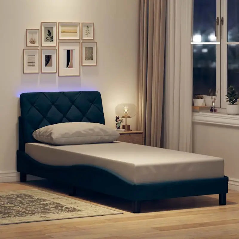 Bedframe met LED-verlichting en ademend vermogen in zwart materiaal - Blauw / 80 x 200 cm - Bedden & bedframes