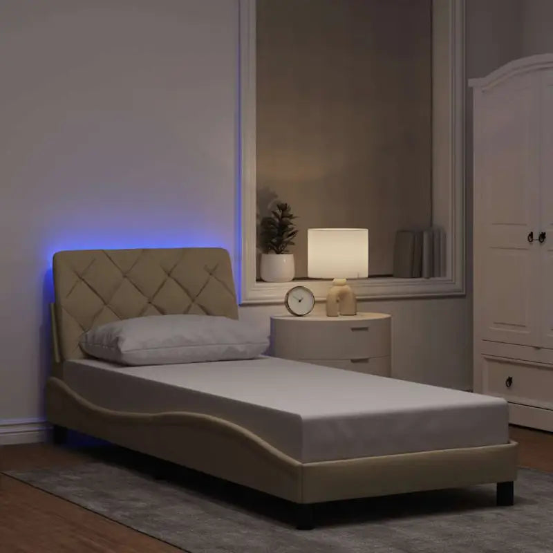 Bedframe met LED-verlichting en ademend vermogen in zwart materiaal - Crème / 90 x 200 cm - Bedden & bedframes