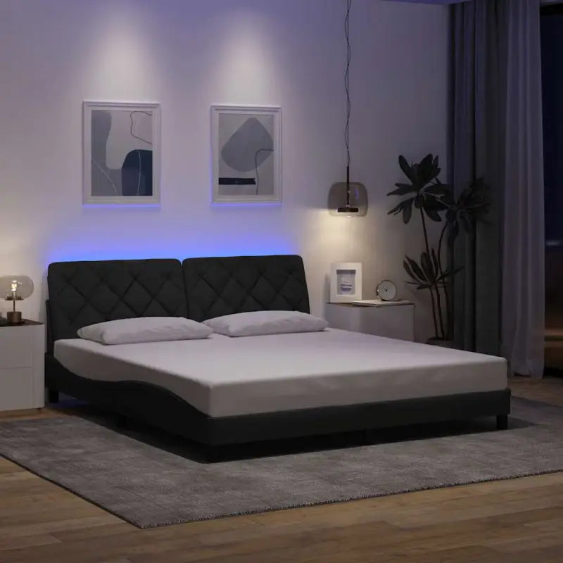 Bedframe met LED-verlichting en ademend vermogen in zwart materiaal - Donkergrijs / 180 x 200 cm - Bedden & bedframes