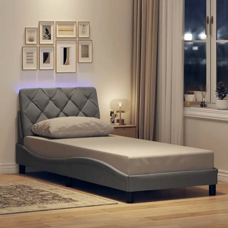 Bedframe met LED-verlichting en ademend vermogen in zwart materiaal - Lichtgrijs / 90 x 190 cm - Bedden & bedframes