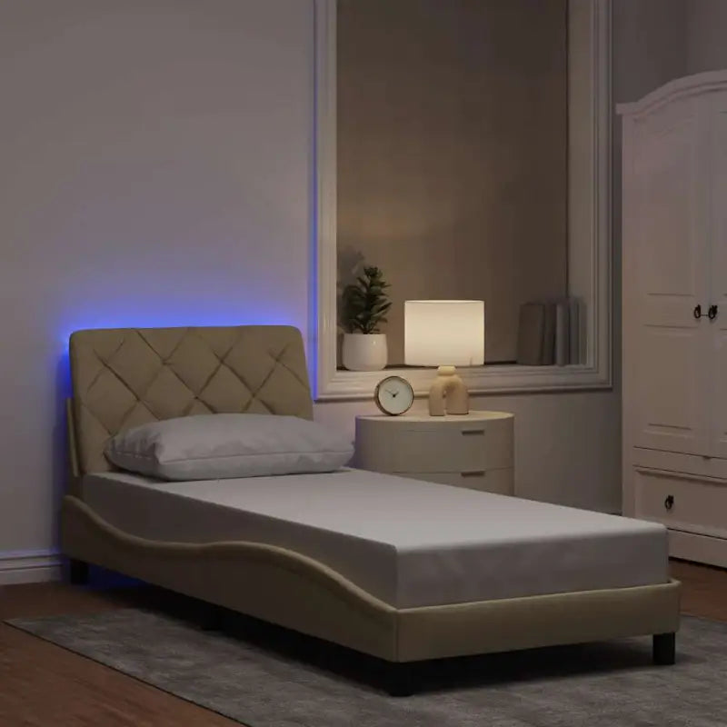 Bedframe met LED-verlichting en ademend vermogen in zwart materiaal - Crème / 90 x 190 cm - Bedden & bedframes