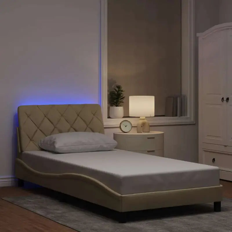 Bedframe met LED-verlichting en ademend vermogen in zwart materiaal - Crème / 100 x 200 cm - Bedden & bedframes