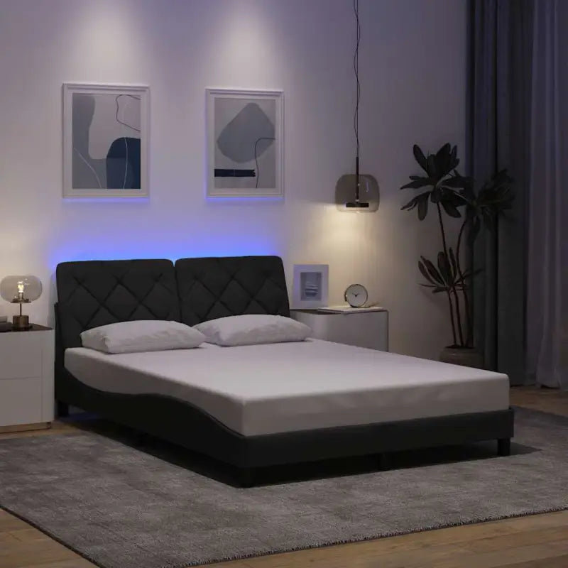 Bedframe met LED-verlichting en ademend vermogen in zwart materiaal - Donkergrijs / 140 x 190 cm - Bedden & bedframes